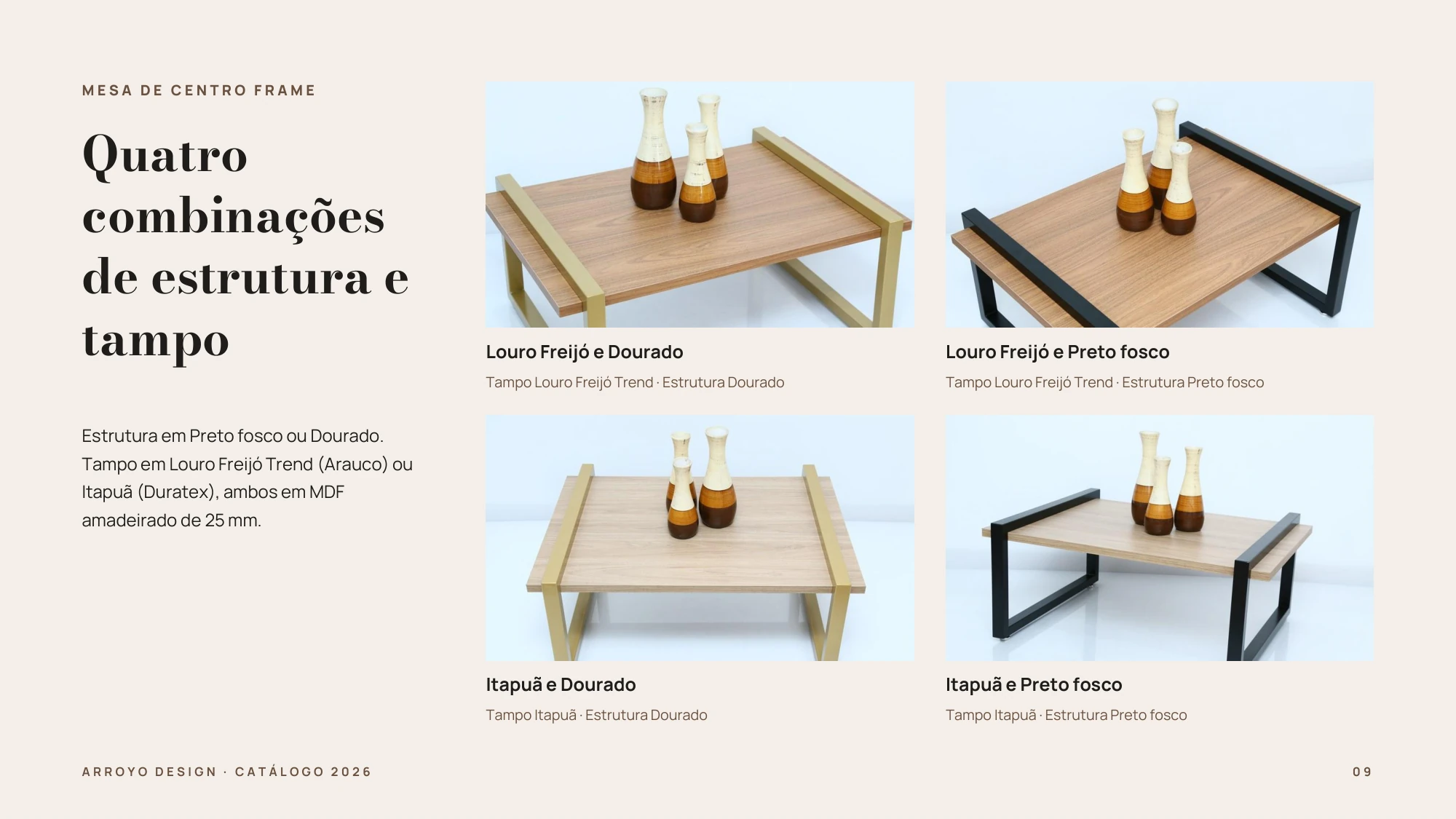 Catálogo: combinações da mesa de centro Frame