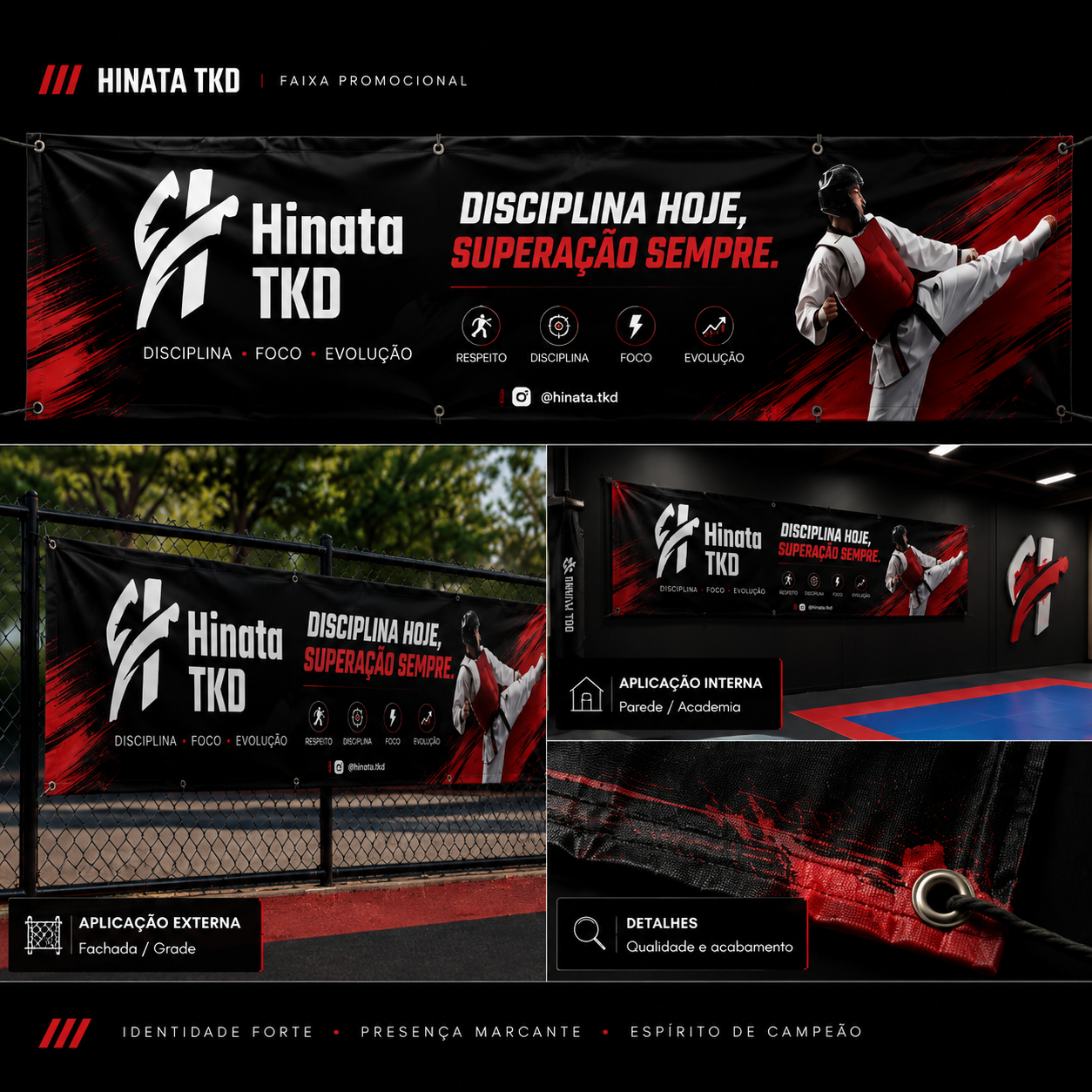 Materiais gráficos e aplicações da Hinata TKD
