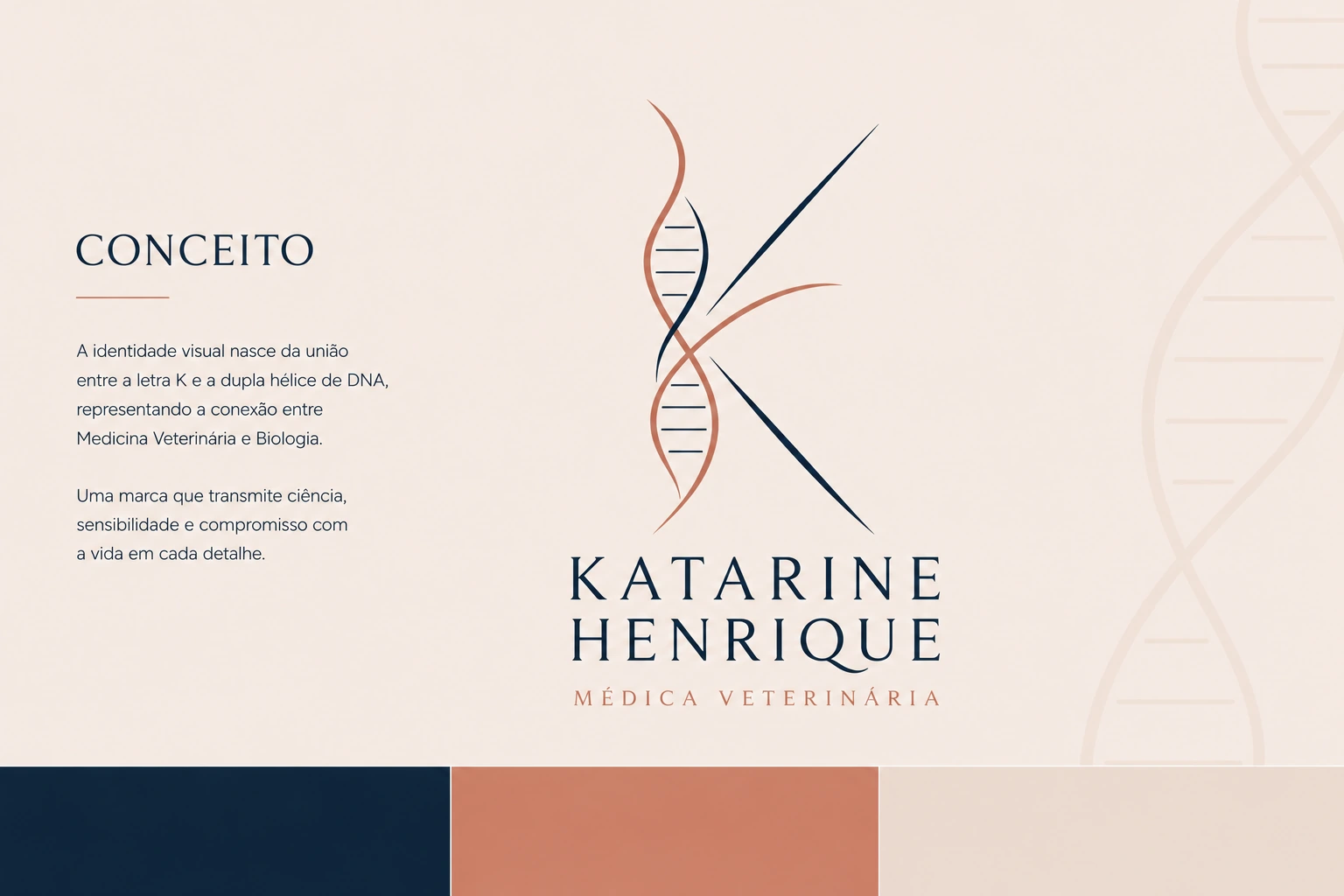 Conceito da marca: letra K e dupla hélice de DNA