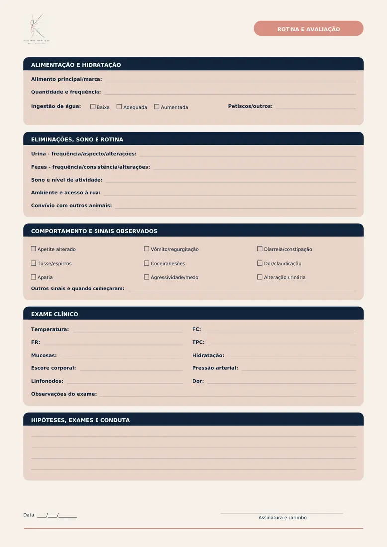 Ficha de anamnese: rotina e avaliação