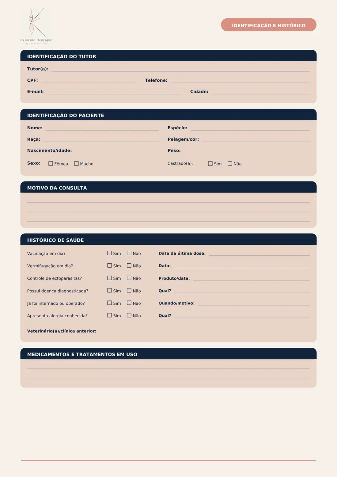 Ficha de anamnese: identificação e histórico